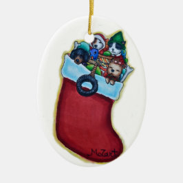 Puppies die kerstversiering stoppen keramisch ornament