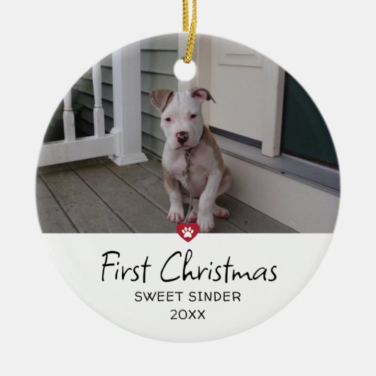 Puppies eerste kerstfoto keramisch ornament (Voorkant)