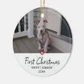 Puppies eerste kerstfoto keramisch ornament (Links)