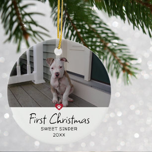 Puppies eerste kerstfoto keramisch ornament