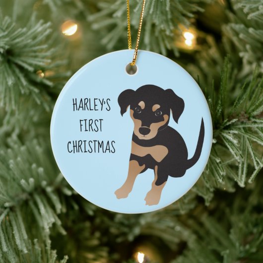 Puppies eerste kersttang, zwart en bruin keramisch ornament (Boom)