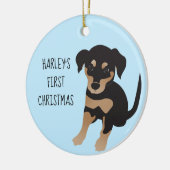 Puppies eerste kersttang, zwart en bruin keramisch ornament (Links)