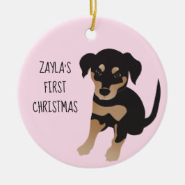 Puppies eerste kersttang, zwart en bruin keramisch ornament