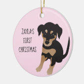 Puppies eerste kersttang, zwart en bruin keramisch ornament (Links)