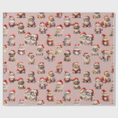 Puppies en Katten in hun kerstmutsen Cadeaupapier (Vlak)