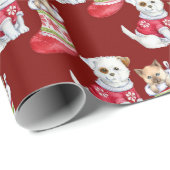 Puppies en Kittens Schattige Rode Kerstvakantie Cadeaupapier (Rol Hoek)