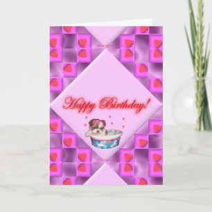 Puppies en Roze Harten Verjaardag Kaart