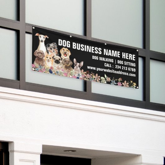 Puppies Floral Botanische Dog Grooming Spandoek (Buitenkant Gebouw)