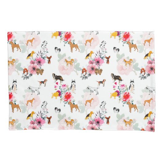 Puppies, honden, patronen, bloemen, rozen   kussensloop (Voorkant)