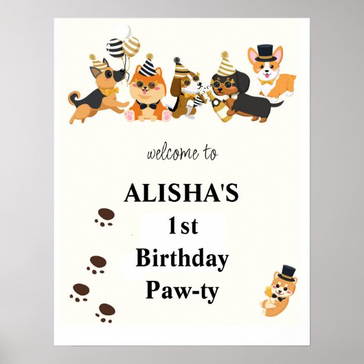 Puppies Honden Verjaardag Welkom Poster (Voorkant)