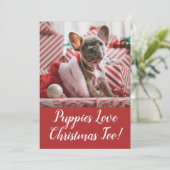 Puppies houden van de Franse Bulldog Feestdagenkaart (Staand voorkant)