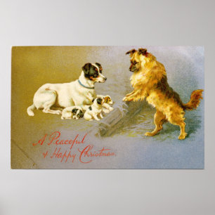 Puppies in de riem, Victoriaans briefkaart Poster