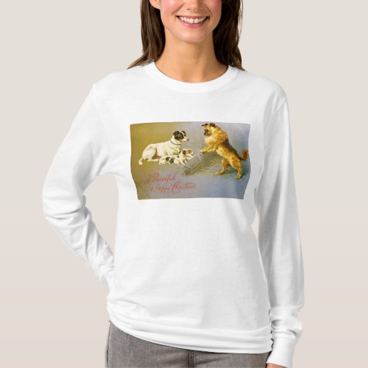 Puppies in de riem, Victoriaans briefkaart T-shirt (Voorkant)