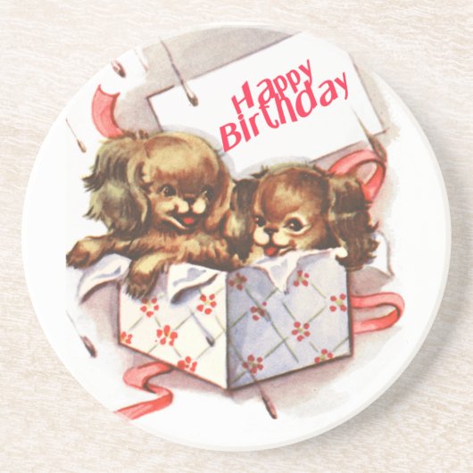 puppies in doos zandsteen onderzetter (Voorkant)