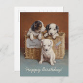 Puppies in een mandje CC0686 Carl Reichert Birthda Briefkaart (Voorkant / Achterkant)