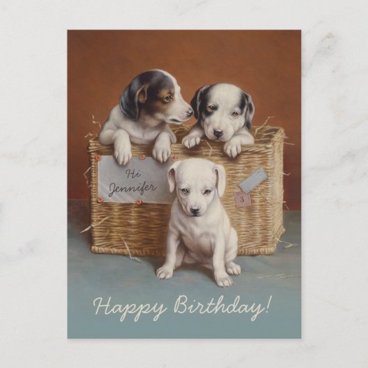 Puppies in een mandje CC0686 Carl Reichert Birthda Briefkaart (Voorkant)