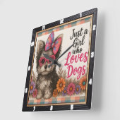 Puppies in glazen tekst vierkante klok (Hoek)