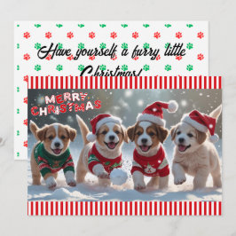 Puppies in kersttruien en Petten in de sneeuw Feestdagenkaart
