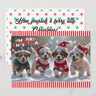 Puppies in kersttruien en Petten in de sneeuw Feestdagenkaart