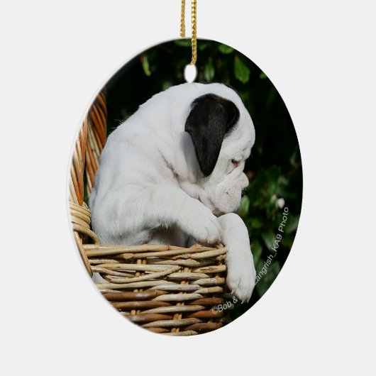 Puppies in mandje keramisch ornament (Rechts)