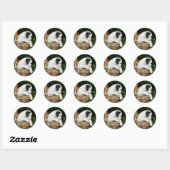 Puppies in mandje ronde sticker (Vel)