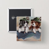 Puppies in Petten met pijpleidingen Vierkante Button 5,1 Cm (Voorkant /achterkant)