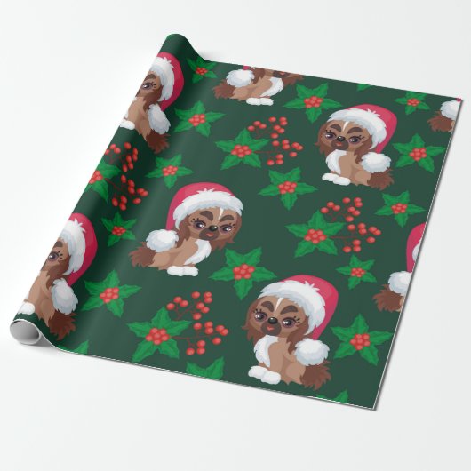 Puppies in Santa Hat Cadeaupapier (Uitgerold)