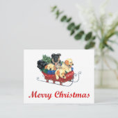 PUPPIES IN SLEE MET BOOM VOOR KERST BRIEFKAART (Staand voorkant)