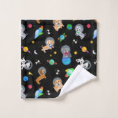 Puppies In Space Watercolor Dog Astronauts Bad Handdoek (Wasdoekje)