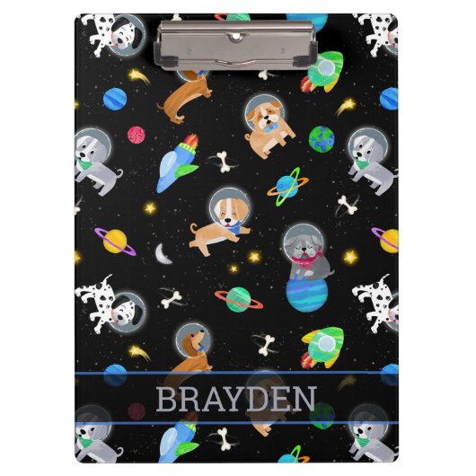 Puppies In Space Watercolor Dog Astronauts Klembord (Voorkant)