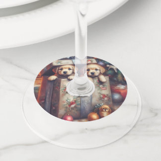 Puppies Kerst Wijnglas Charms & Labels