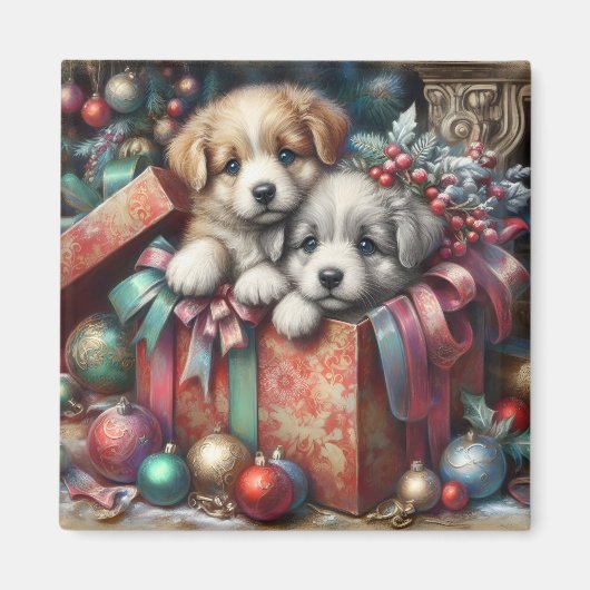 Puppies kerstmagneet magneet (Voorkant)
