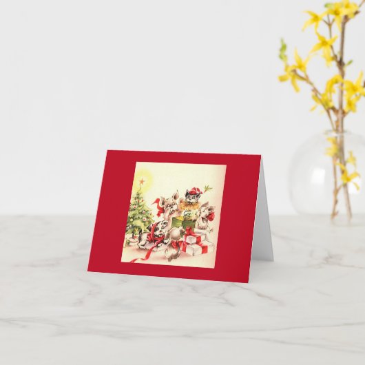  Puppies Kerstmis Kaart (Gele Bloem)