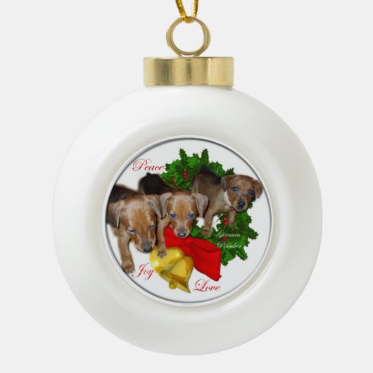 Puppies Kerstmis met de Pinscher Keramische Bal Ornament (Voorkant)