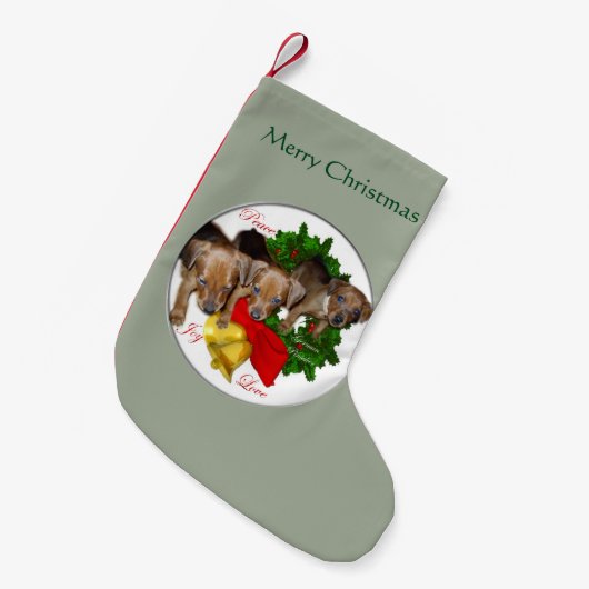 Puppies Kerstmis met de Pinscher Kleine Kerstsok (Voorkant (Hangend))