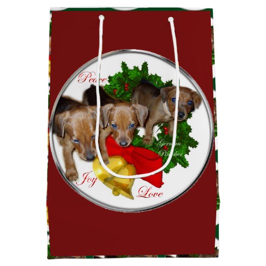 Puppies Kerstmis met de Pinscher Medium Cadeauzakje (Achterkant)