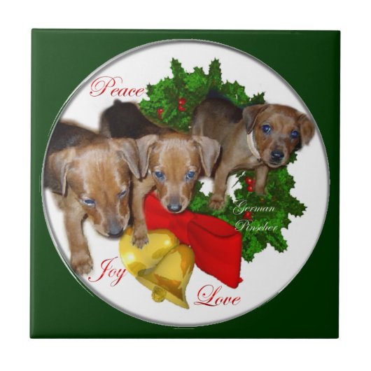 Puppies Kerstmis met de Pinscher Tegeltje (Voorkant)