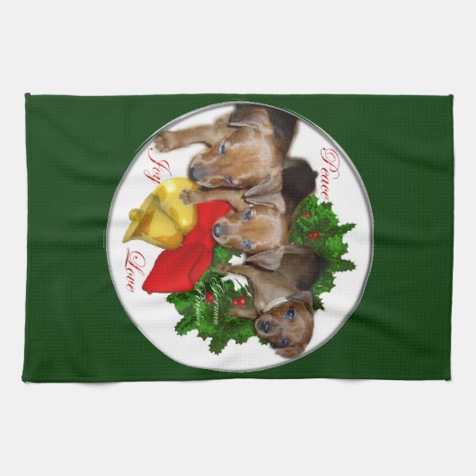 Puppies Kerstmis met de Pinscher Theedoek (Horizontaal)