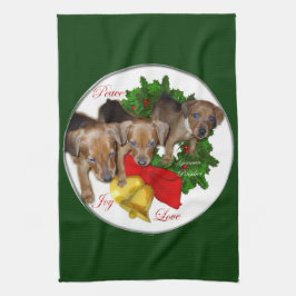 Puppies Kerstmis met de Pinscher Theedoek