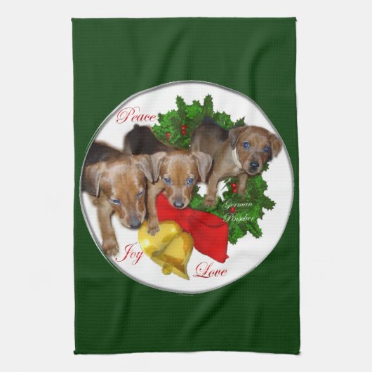 Puppies Kerstmis met de Pinscher Theedoek (Verticaal)