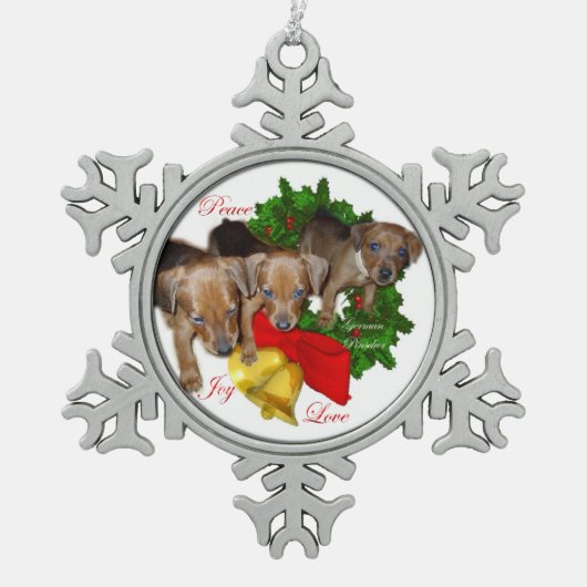 Puppies Kerstmis met de Pinscher Tin Sneeuwvlok Ornament (Voorkant)