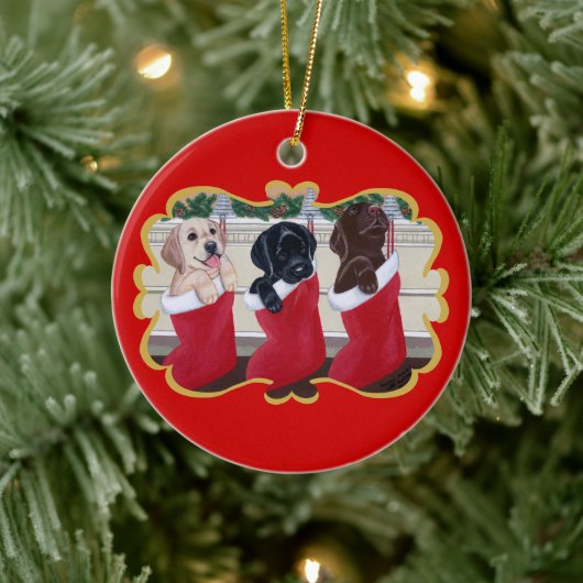 Puppies Kerstmis met persoonlijke labrador Retriev Keramisch Ornament (Boom)