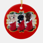 Puppies Kerstmis met persoonlijke labrador Retriev Keramisch Ornament (Voorkant)