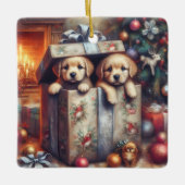 Puppies kerstversiering keramisch ornament (Voorkant)