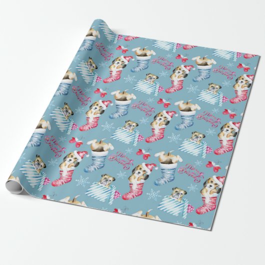 Puppies, kousen en geschenken - oh my! cadeaupapier (Uitgerold)