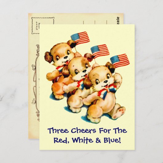  Puppies met Flags Briefkaart (Voorkant / Achterkant)