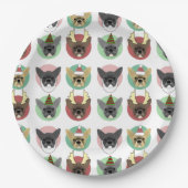 Puppies met kerstbulgdog papieren bordje (Voorkant)
