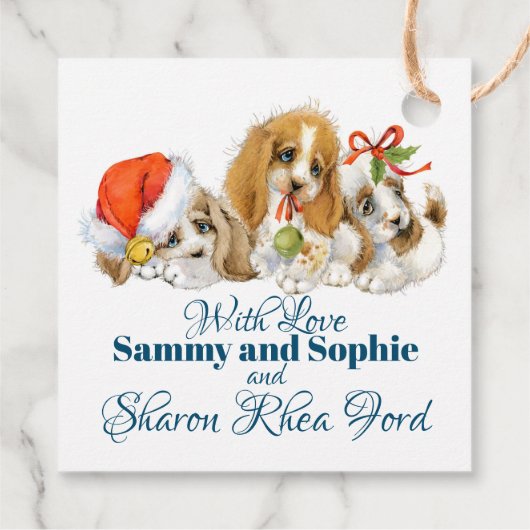 Puppies met kerstmis cadeaus Labels (Achterkant)