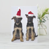 Puppies met kerstmutsen feestdagenkaart (Staand voorkant)