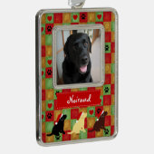 Puppies met kerstquilt Labrador Verzilverd Omlijst Ornament (Rechts)